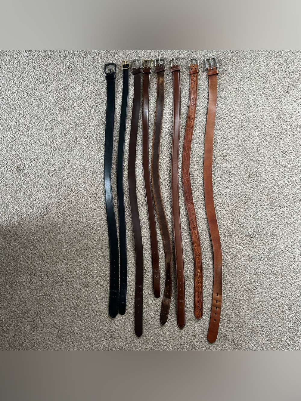 EIGHT Vintage Men's Genuine Leather Brass Belts Size 40 Bundle Lot - Brown Black